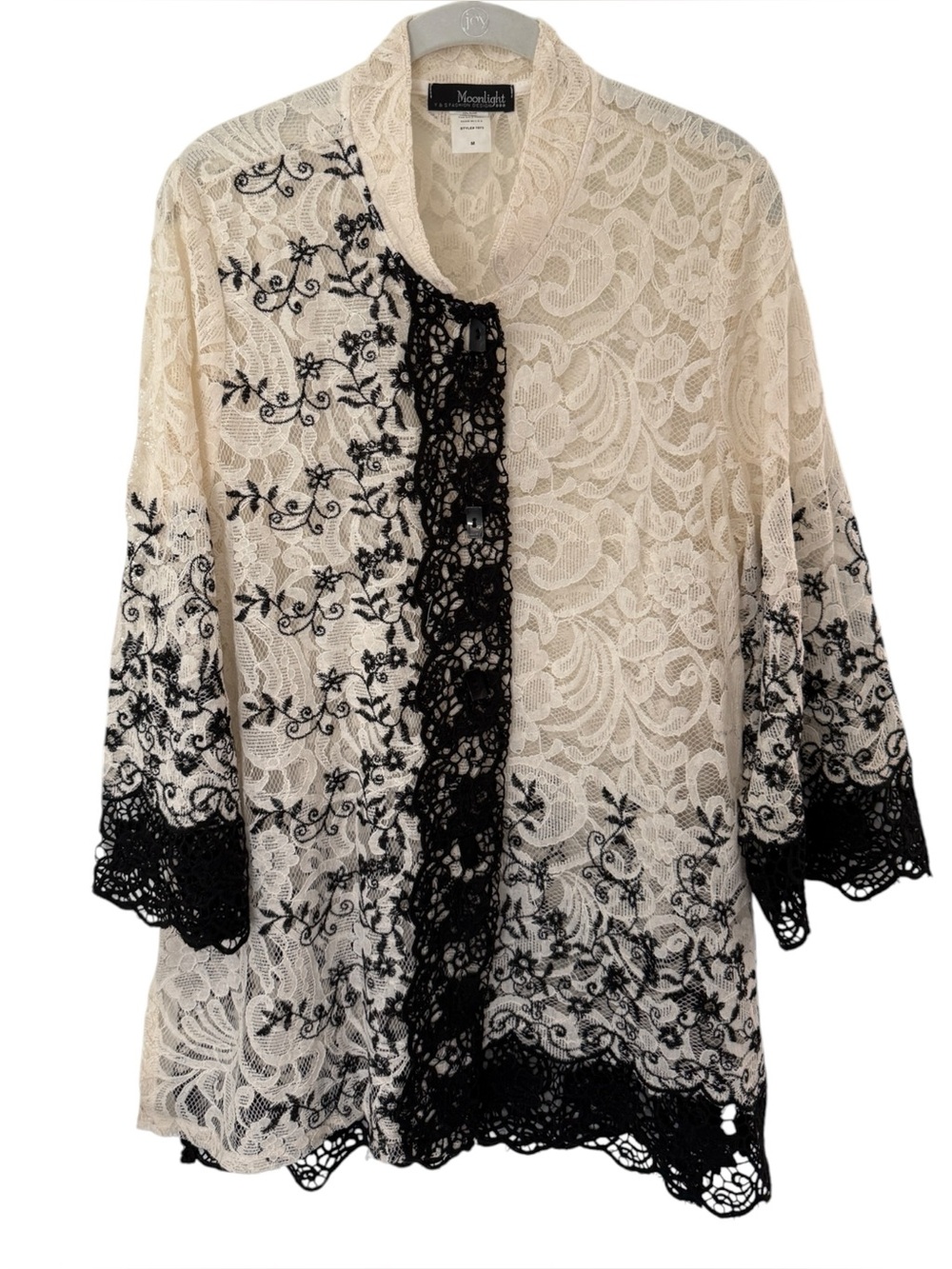 Vintage Moonlight Fashion Lace Jacket/Topper Ivory Black Size Medium USA Made